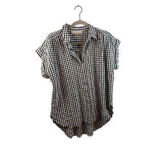 Loft Black & White Gingham Button-Down Shirt L